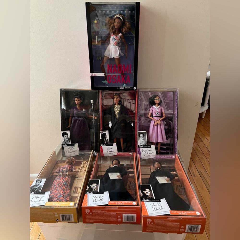 6 new inspiring series barbies and 1 new Naomi Osaka barbie doll for sale.